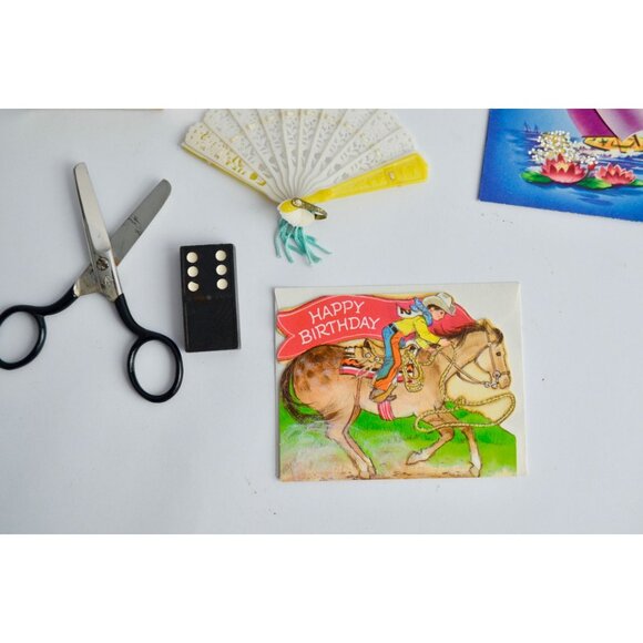 VINTAGE Junk Drawer Lot Playing Cards Sealed Scissors Fan Cards Domino - Picture 3 of 5